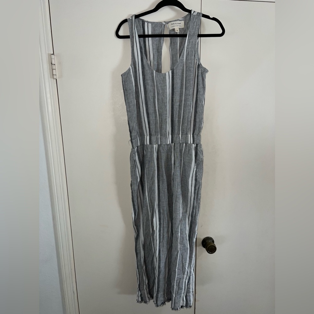Cloth & Stone for Anthropologie Gray White Linen Stripe Jumpsuit size XS